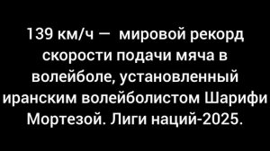 139 км/ч — новый мировой рекорд скорости подачи мяча в волейболе.