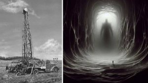 Рабочие  в степи и обнаружили дверь в подземелье. 1927 год.