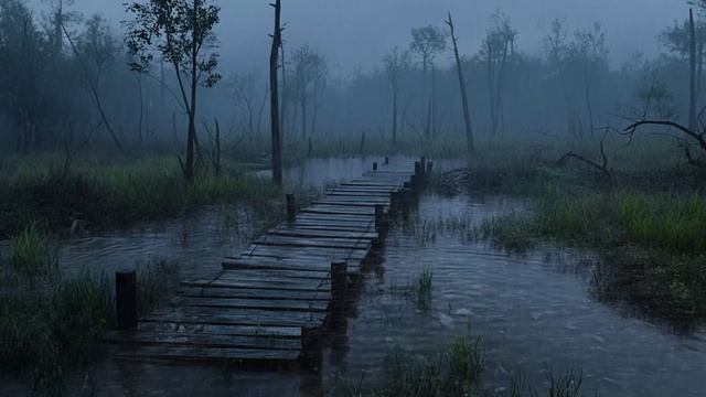 ✨ Звук дождя на болоте — лягушки, стрекотание сверчков, атмосфера ночного болота, звуки природы