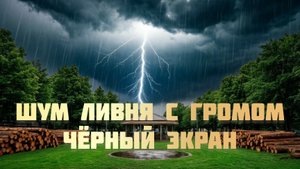 Шум ливня с грозой и с громом. Чёрный экран