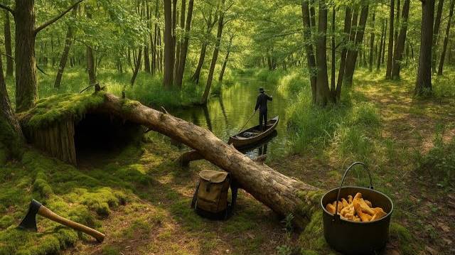 Один на острове: построил укрытие и приготовил грибной ужин смотреть онлайн