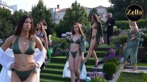 Модный показ купальников Zella на зелёном подиуме 2025.