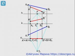 1.3. Перспектива отрезка прямой, совмещенная с комплексным чертежом