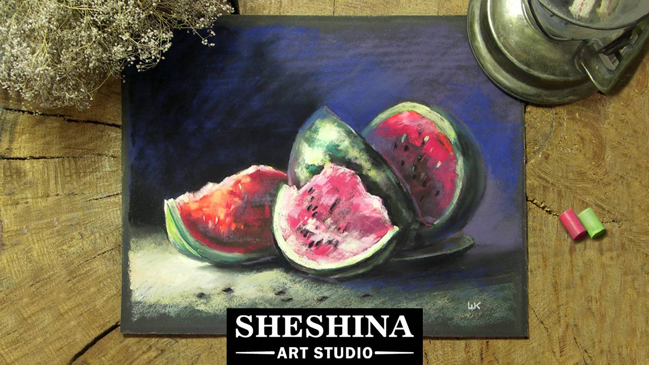 Рисуем сочный арбуз сухой пастелью 🎨 Шешина Екатерина смотреть онлайн