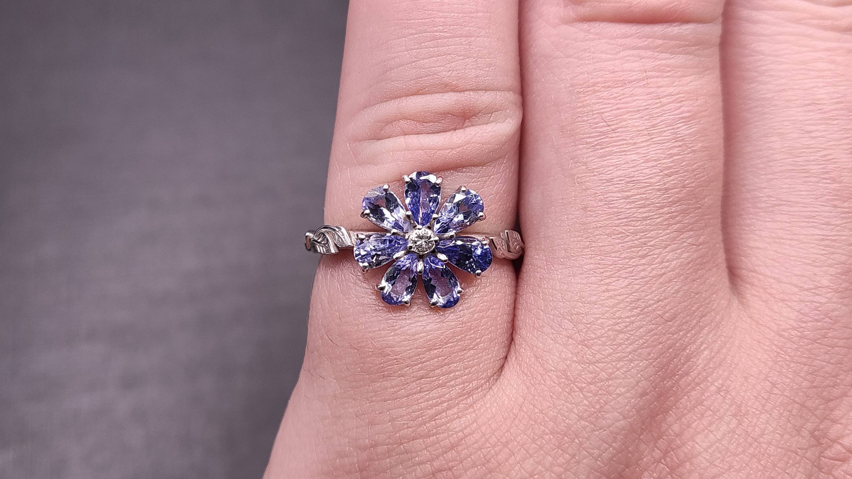 Кольцо с камнями Танзанит и Аквамарин