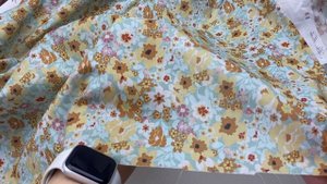 Поплин  ментолового цвета с принтом цветы 14342