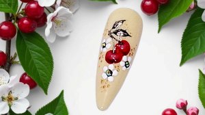 Летний дизайн ногтей с объемными вишнями. МК