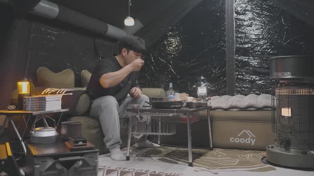 RYUCAMP -15  Cold Winter with My Dog . Inflatable Hot Tent . Wood Stove ASMR
