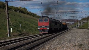Тепловозы 2ТЭ116У-0103 и 2ТЭ10У-0127Б. Полуторная тяга в горку+2ТЭ116У-0076.