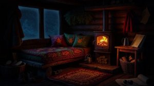 🔥 Быстро засыпаешь в уютной деревянной хижине — потрескивающий огонь, вьюга и звуки мирного сна