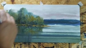 "Озеро"  , выполнение акрилом на бумаге