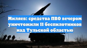 Миляев: средства ПВО вечером уничтожили 11 беспилотников над Тульской областью