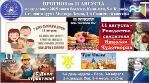 ПРОГНОЗ на 11 АВГУСТА, понедельник, день ВЕРЫ,2025эпохиВодолея,Кали-юги,5й К.расы,2йСолнечной сист.Д