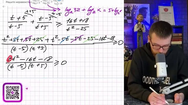 Решите неравенство log_2(32x)/log_2(x-5) + log_2(x-5)/log_2(32x) ≥ (log_2(x^16)+18)/(log^2_2(x) - № смотреть онлайн