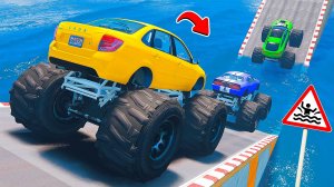 НА ГИГАНТСКИХ МАШИНЫ ЧЕРЕЗ БОЛЬШУЮ ЛУЖУ В ГТА 5 МОДЫ - ЭКСПЕРИМЕНТЫ в GTA 5 MODS