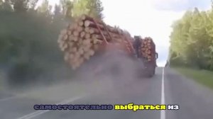 Напоминающее сцену из «Пункта назначения» ДТП с лесовозом попало на видео