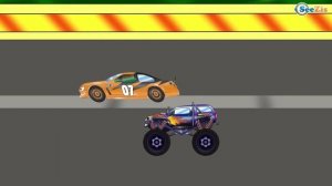 Монстр Трак и Гоночные Машины - Гонки. Экскаватор и Грузовик в Мультфильмах про Машинки для детей