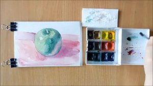 художка 1 урок живопись акварель продолжение_ рисуем яблоко на цветном фоне