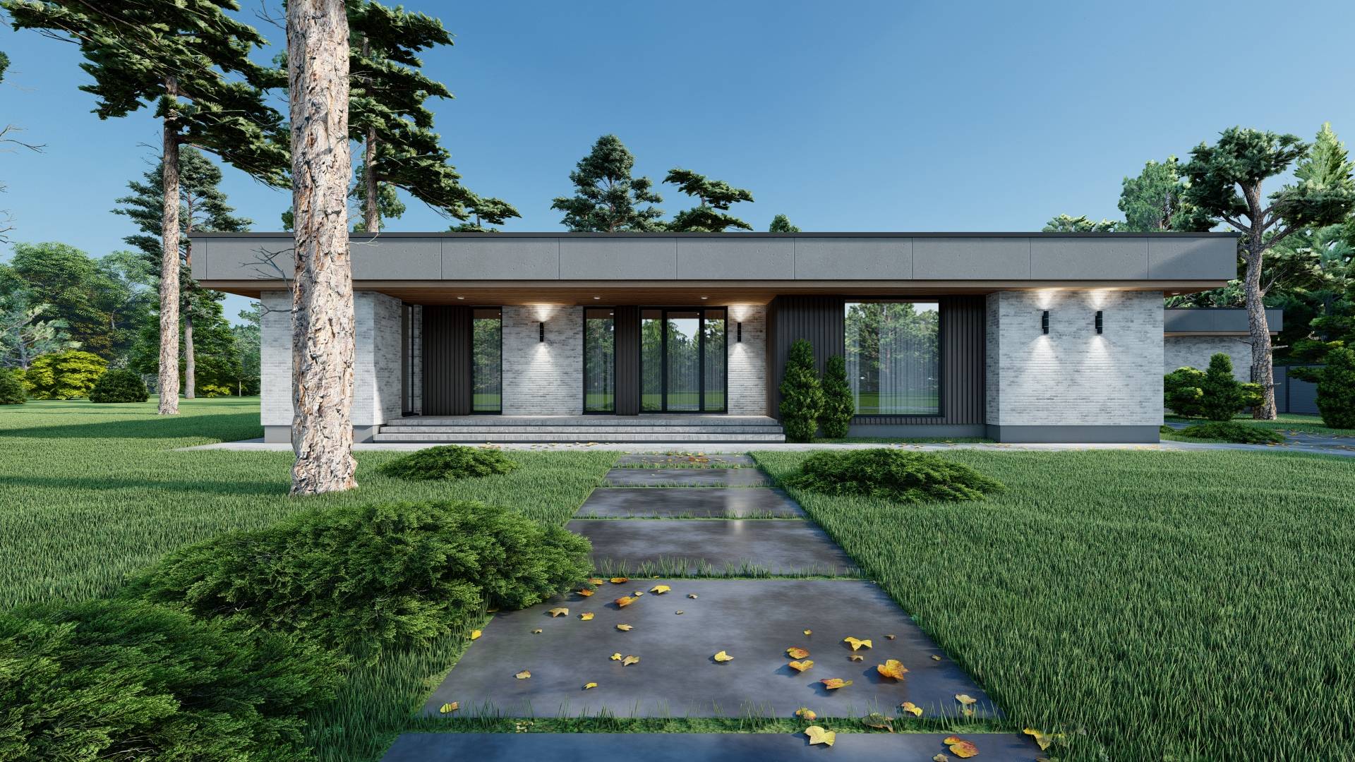 Проект дома одноэтажный, хай-тек 320 кв