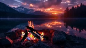 Вечерний Костер у Озера - 3 Часа Релакса 🌙🔥 _ Звуки Пламени для Сна, Работы и Медитации