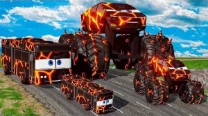 Большой и маленький автобус Lava Magma Long Lightning McQueen против кибертракобиля