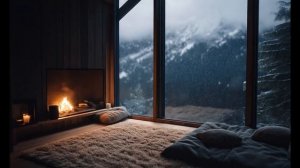 Music in A Cozy Living Room Space ❄️ Snowy Scene and Fireplace Sound for Relaxation