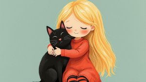 A girl with a cat