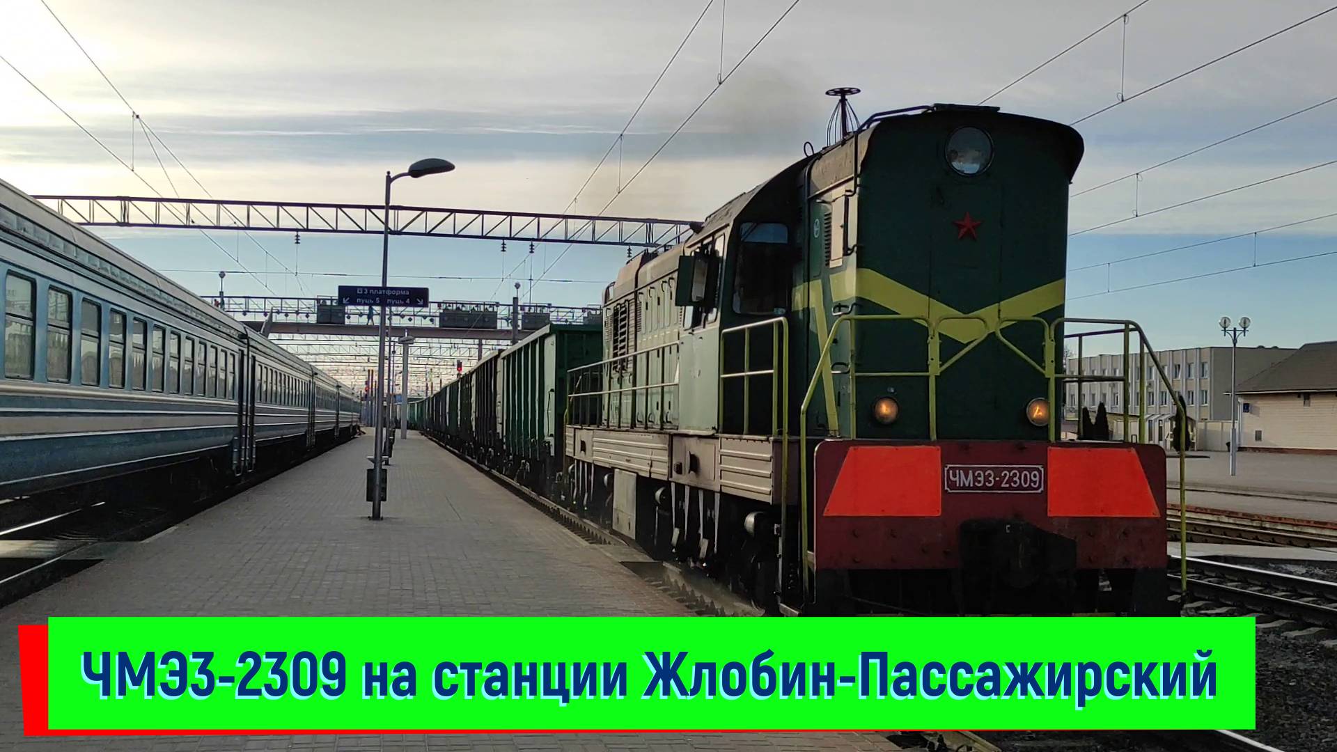Маневровый тепловоз ЧМЭ3-2309 на станции Жлобин-Пассажирский смотреть онлайн