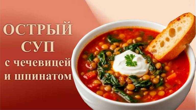 Острый вегетарианский суп с чечевицей и шпинатом смотреть онлайн