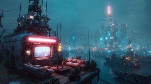 Waterfront Lofi Ambience ｜ Cyberpunk Dock with Rain Sounds for Sleep