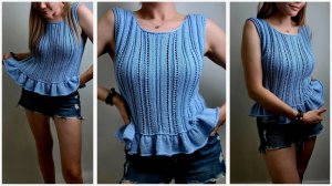 Мастер-класс маечка спицами.Топ с воланами, рюшами.Подробное видео для начинающих.Стильное вязание.