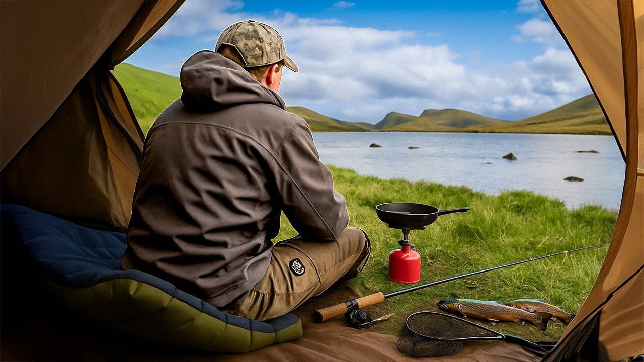 Одиночный кемпинг на отдаленном горном озере | Ловите и готовьте дикую форель смотреть онлайн