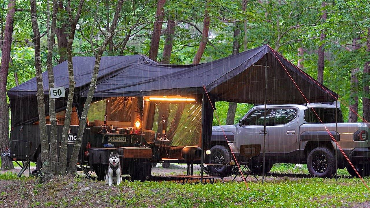 НОВЫЙ ГРУЗОВИК + НОВЫЙ НАДУВНОЙ КЕМПЕР ☔ КЕМПИНГ ПОД ДОЖДЕМ С СОБАКОЙ смотреть онлайн