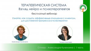 Вебинар "Терапевтическая система. Взгляд нейро и психотерапевтов". 1 часть.