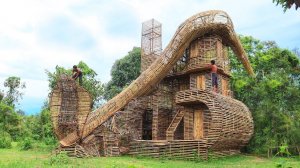 Build Creative Survival 4-Story Villa House With Water Slide Design In Forest