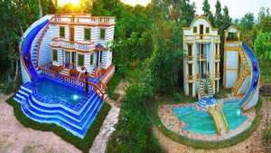 [Full Video] Build Creative Modern Villa House & Water Slide Park To Swimming Pool  In The Forest