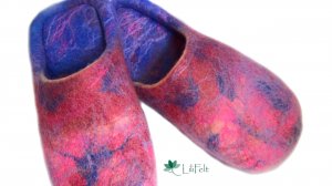 Валяные тапочки ручной работы Розово-синий "мрамор"