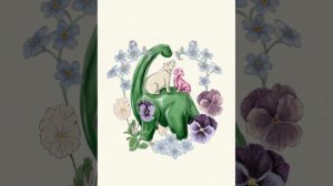 зеленый динозавр с цветами