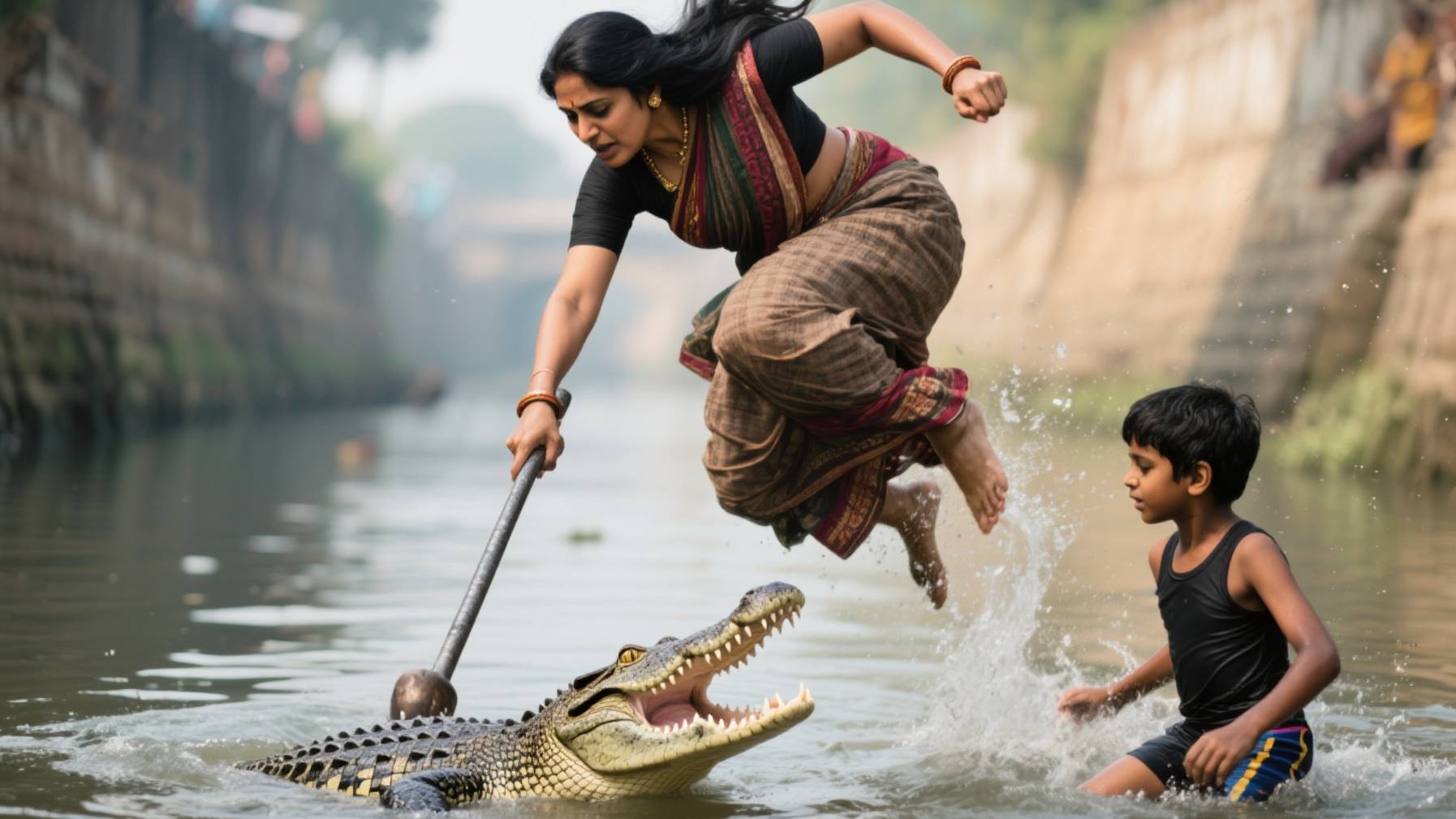 Неустанно сражалась: мать спасла своего сына из челюстей 7-метрового крокодила смотреть онлайн