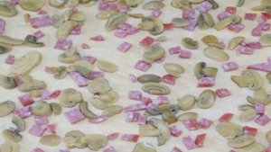 Домашняя пицца с грибами и колбасой