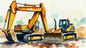 Работа спецтехники. Экскаватор и бульдозер. Стройка на Киевском шоссе. Балабаново