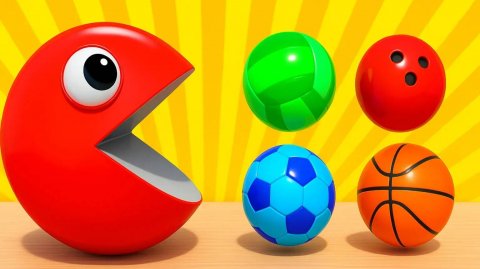 Пакман ест яйца прыгает на трамплине учим цвета дошкольное образование волшебство тв