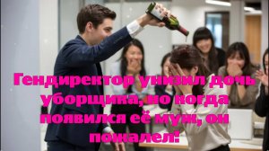 Гендиректор унизил дочь уборщика, но когда появился её муж, он пожалел!