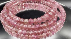 Колье с рубеллитом (розовый турмалин) Бусины рондель Ювелирная огранка  Размер от 3 до 7 мм РУБ063