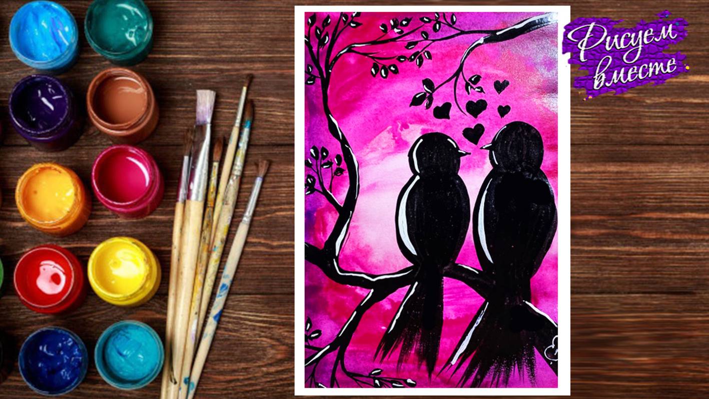 Как нарисовать птиц на ветке - рисование акварелью. Рисуем вместе смотреть онлайн