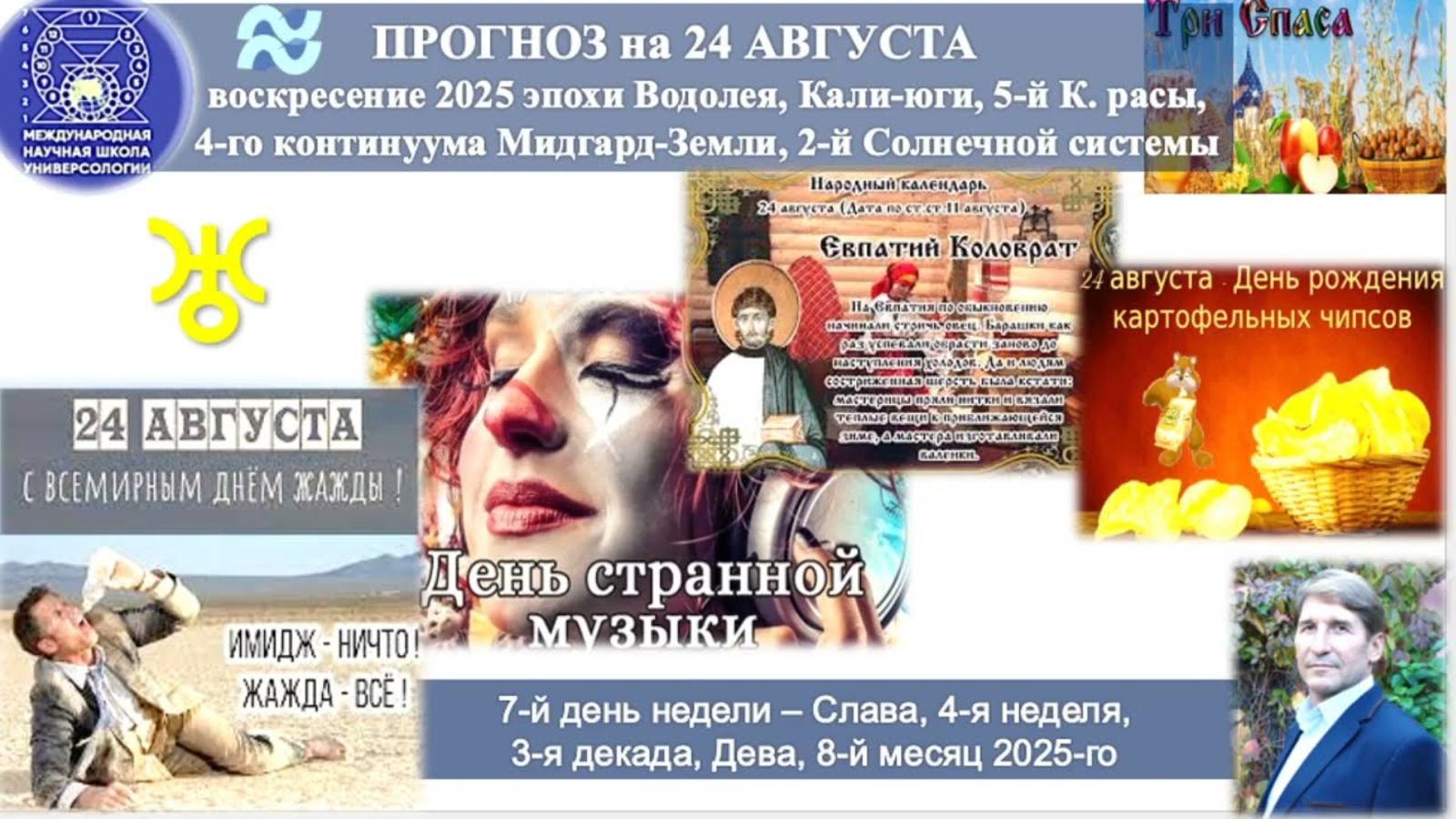 ПРОГНОЗ на 24 АВГУСТА, воскресение, деньСЛАВЫ 2025эпохи Водолея,Кали-юги,5й К.расы,2йСолнечной сист.