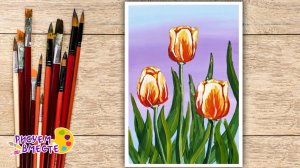 Как нарисовать тюльпаны на 8 марта красками для мамы. Рисуем вместе простые рисунки