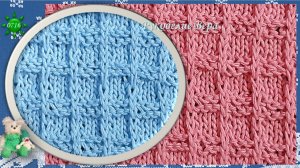 Клетчатый вафельный рельефный узор с вытянутыми петлями спицами. Видео МК вязания узора со схемой.