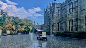 Воронцовский дворец. Город Алупка. Ливень в Крыму на южном побережье .