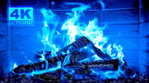 Blue Fireplace 4K 🔥 Синий огонь в камине со звуками треска дров